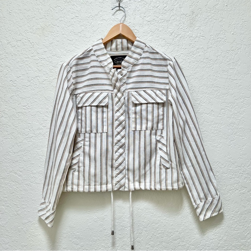 Cavalini White‎ and Gray Striped Utility Jacket